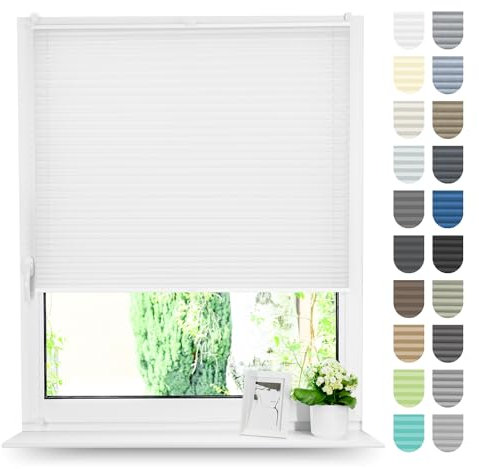 Tom'Shop Plissee Klemmfix ohne Bohren Sonnenschutz Plisseerollo Jalousie Lichtdurchlässig und Blickdicht für Fenster & Tür (NELA Weiß B35cm x H150cm)
