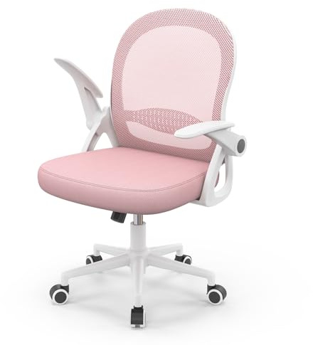 naspaluro Chaise de Bureau avec Accoudoir Relevable, Fauteuil de Bureau avec Soutien Lombaire, Siège Bureau avec Dossier Moyen de 45 cm (sans Repose-Pieds ni Appuie-tête, Rose)