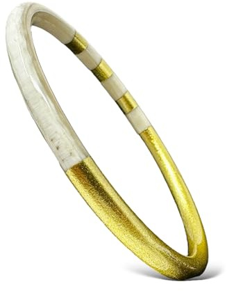 Yvelise Bracelet femme en corne de buffle - Jonc fait main au Vietnam - Authentique - Rond Or Moyen