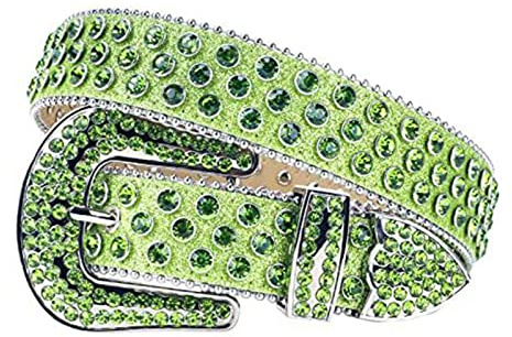amangul Strass-Gürtel, Glitzer-E-Gürtel, Damen, Nietengürtel, Cowgirl-Gürtel, Westerngürtel, E-Taillengürtel, Jeans-Gürtel, 110 cm, Grün, Length 110Cm