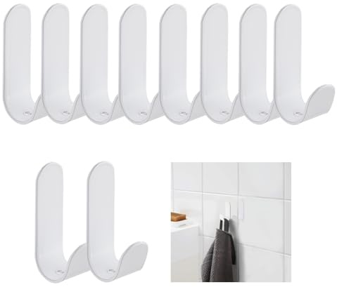 Kaizuca 10 Stück Selbstklebende, Kleiderhaken Ohne Bohren, Wandhaken für Bad & Küche, Klebehaken für Handtücher, Garderobe, Badezimmer, Küche (Weiß)