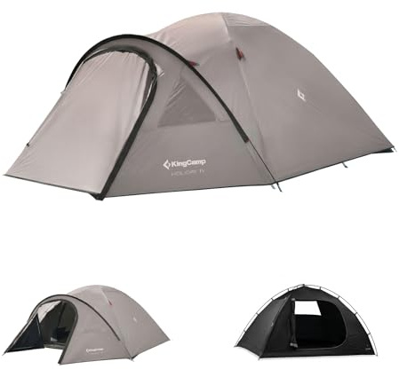 KingCamp 3-4 Personas Tienda Impermeable 3000mm Tienda Camping con Porche y Ventana PVC, Tienda Cúpula Doble Capa con Vestíbulo para Festival, Acampada Familiar, Jardín