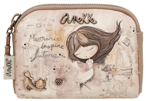 Anekke Monedero Pequeño Memories - Diseño Compacto con Bolsillo Trasero | Anilla para Llaves y Cierre de Cremallera | Medidas: 12x9x3 cm