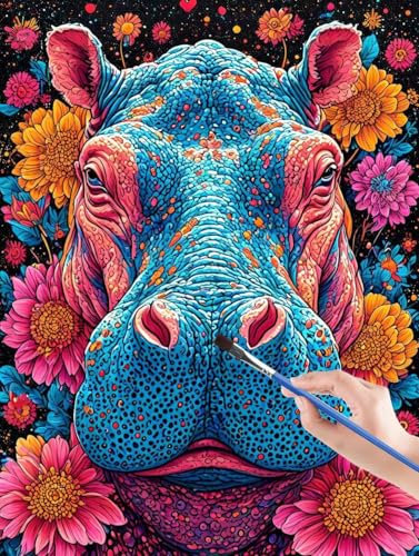 Malen Nach Zahlen Erwachsene,Abstrakt, Nilpferd malen nach zahlen, paint by numbers adult inklusive Pinsel und Acrylfarben, DIY bastelset erwachsene frauen, zimmer deko, Geschenk - 60 x 80 cm F5-2