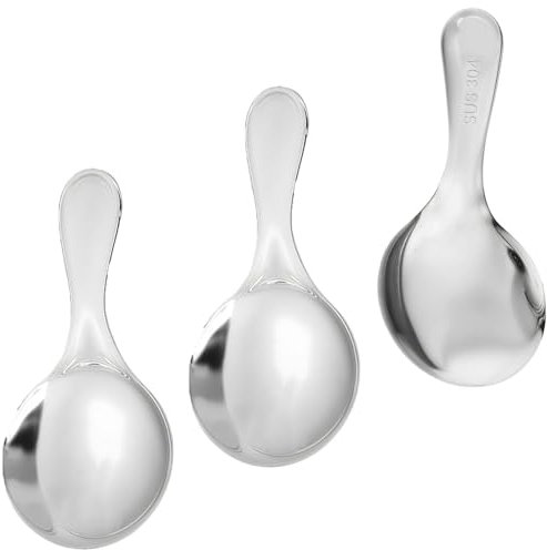 Short Handle Spoons, 3 PCS Silver Mini Scoops, 304 Stainless Spoons for Canisters, Thickened Small Round Spoon, Small Coffee Scoops Candy Scoops for Salt Sugar Condiments Tea Desserts Coffee