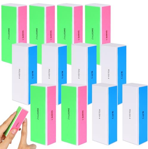 12 Stück Polierblock für Nägel, 4-Stufig Entfernt Kanten Nagelfeilen Naturnägel, Verschleißfest Waschbar Nagelfeilen für Gelnägel, Polierfeile Fingernägel Zum Formen Glätten und Polieren Von Nägeln