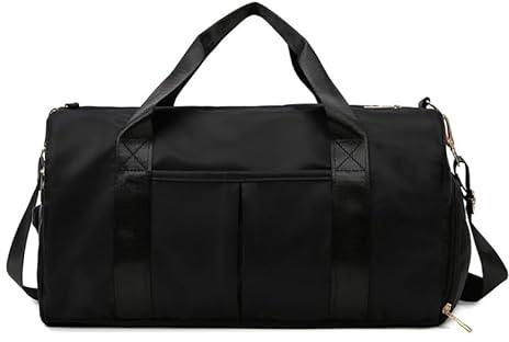 Sport-Turnbeutel, Seesack mit Schuhfach, faltbare Trainingshandtasche für Damen und Herren, Yoga, Reisen, Übernachtung, Wochenende, Schulter, wasserdicht, trocken und nass getrennte Taschen, Schwarz