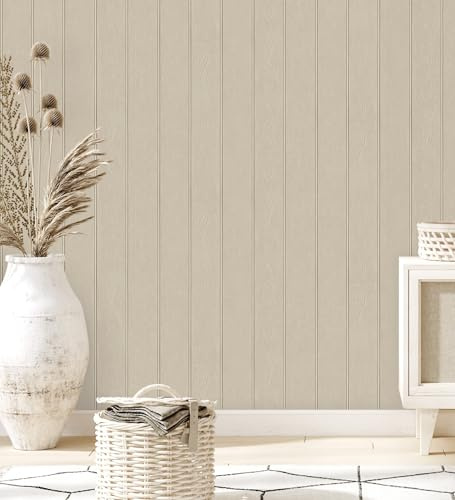 GAULAN 683584 Papier peint imitation bois beige avec effet lattes verticales pour mur salon chambre couloir salle à mange tête de lit hall d'entrée - Rouleaux de 10 m x 0,53 m