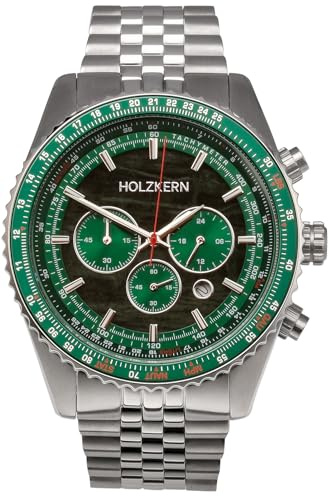 HOLZKERN Herrenuhr Chronograph Openhorizon Marmor Grün/Silberfarben