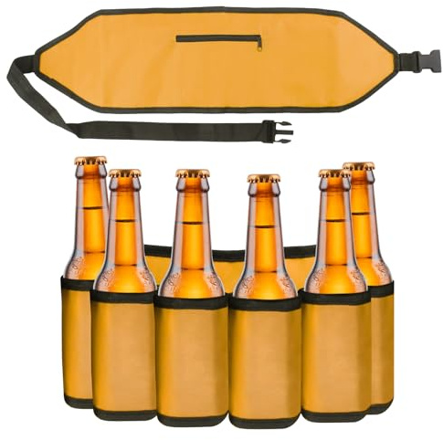 Biergürtel Bierhalter Portable Trinker Bier Soda kann Gürtelhalter 6 Getränke,Getränke Gürtel Bierdosen Gürtel Bierholster für Festivals JGA's Parties Karneval und Camping.Beer Festival Gadget (Gelb)