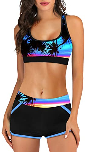 Conjuntos De Bikini para Mujer Bikinis Deportivo Chaleco de Tirantes Push-up Acolchado Extraíble Cintura Alta Pantalones Cortos Dos Piezas Traje De Baño De Playa 2025