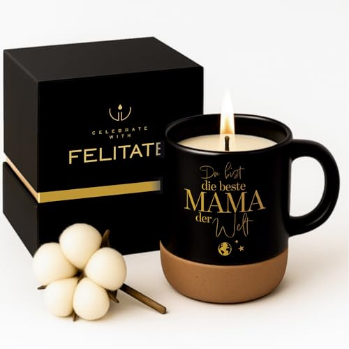 FELITATE Geschenk für Mama, 2in1 Duftkerze in Tasse mit Spruch | Du bist die beste Mama der Welt Geschenke zum Muttertag & Geburtstag für Frauen, Geschenkidee, Geschenkset