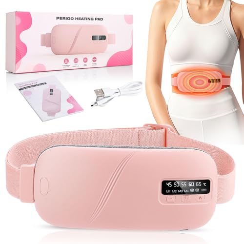 SKIKHN Perioden Wärmegürtel, Tragbares Wärmegürtel Periode, Menstruations Wärmegürtels, Wiederaufladbarer Periodengürtel mit 5 Temperatur und 4 Massagemodi, für Rückenschmerzen, Krämpfe, Beine