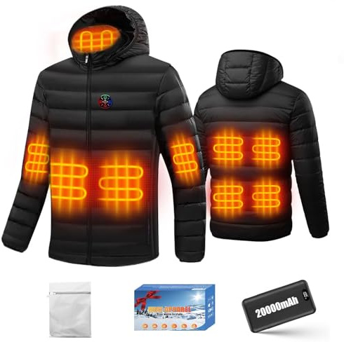 Unisex Heated Jacket with Power Bank 20000mAh, 2025 New 9 Heating Zones Heated Jacket Womens Mens, 1400g Super Soft Down Cotton, Detachable Headcap, 3 Heat Levels, Down Coat for Outdoor Activities, M