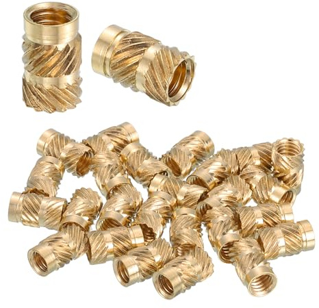 sourcing map 28 Pcs Threaded Inserts, M4 x 8mm L x 5mm OD Pure Brass Metric Knurled Nuts Female Threaded Heat Set Inserts Embedment Nut for 3D Printing Components and Plastic Materials