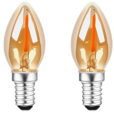 JQslight Paquete de 2 bombillas de vela E12, 2200 K ámbar blanco cálido, LED de 0,5 W (equivalente a 5 W), bombilla de filamento vintage C7, base de rosca pequeña para lámparas de sal, luces nocturnas