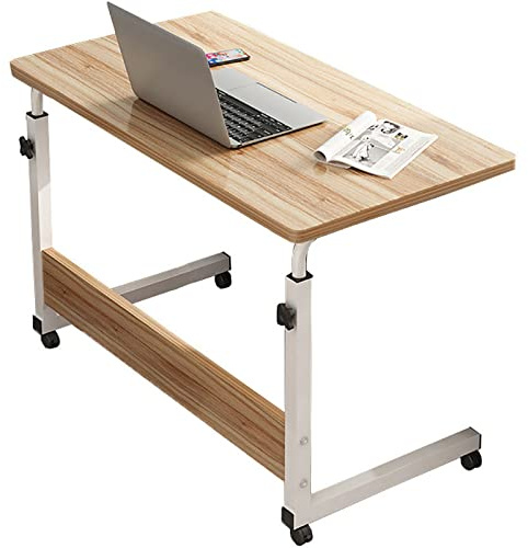 GLFNB Tavolo da Letto Regolabile in Altezza, scrivania Mobile per Computer, scrivania Girevole con Ruote, Tavolo Portatile, scrivania da Lavoro per Piccoli spazi (32x24 Pollici, Colore Legno Scuro