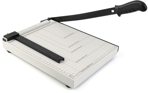 Hmfmdy Paper Cutter, Guillotine Paper Cutter, 12 Cut Length Papers Trimmer, Heavy Duty Metal Base PaperCutting Board, 10 Sheet Capacity Papers Slicer for Cardstock Crafts, Coupon, Label Photo Black