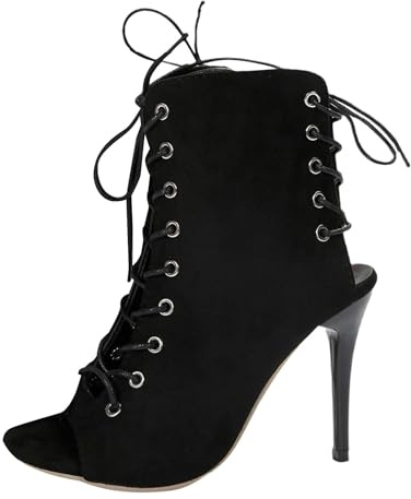 Botas de Baile Latino Mujer Zapatos Tacón Alto Botines de Baile Botas Heels Dance Shoes Punta Peep-Toe Gladiador Romanas Zapato con Cordones Cómoda Flexible Tobillo Transpirable de Malla Bailes