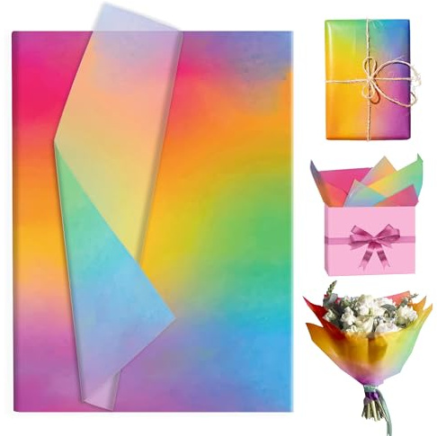 Farbverlauf-Seidenpapier Verpackungsmaterial 100 Blatt,Geschenkpapier Packseide Buntes Verpackungspapier für Geschenke Geburtstag Party Hochzeit (50×35CM)