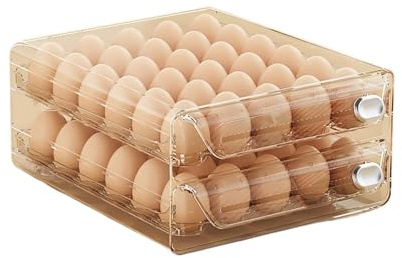 YXCPFEO Egg Holder For Refrigerator Drawer Organizer With Time Scale, Clear Fresh Storage Box For Friage, Large Capacity Tray(2 Layer-L-60 Eggs)