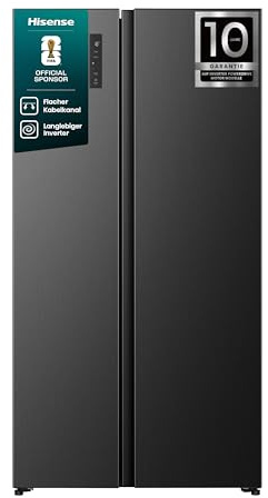 Hisense RS3P558NEFE Side-by-Side/ 544L/ Großes Fassungsvermögen/XXL Türfach/Multifunktionale Getränkeablage/Flat Duct/No Frost/SuperCool/BxHxT: 91,1×178,6×61,5cm/ Schwarz [Energieklasse E]