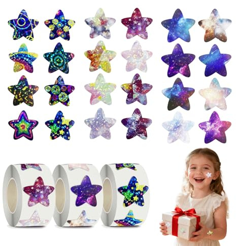 Star Stickers – 1500 Pcs Shiny Self-Adhesive Reward Stickers, 2.5 cm Motivational Holographic Stars, Decorative Sparkly Labels for Teachers, Students, Scrapbooking, and Classroom Use