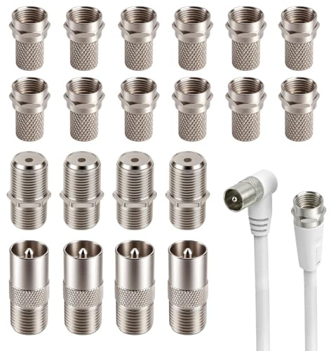 20PCS F Plug Connectors Complete Kit, Rg6.Coaxial Cable Connector, Waterproof Micro Screw TV Aerial Connector, Nickel-Plated Reusable F Type Satellite Connections