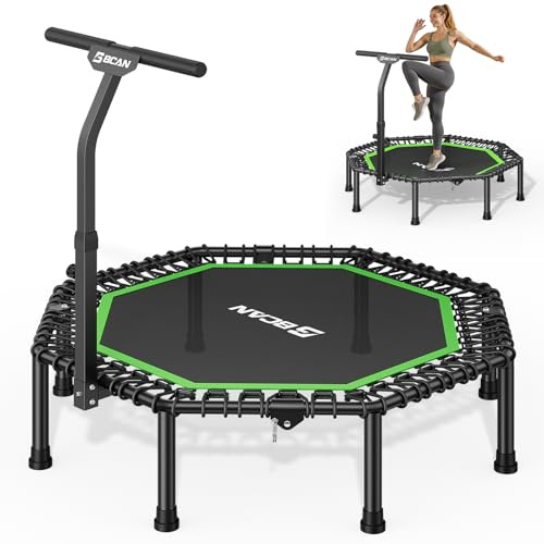 Trampoline d'intérieur BCAN Fitness, diamètre Ø 102/122/130 cm, Mini Trampoline à élastiques/Ressorts, Convient aux Adultes jusqu'à 204/250 kg, avec poignées réglables, Silencieux.