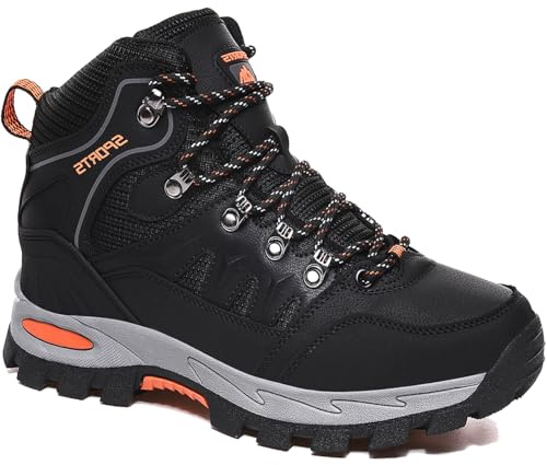 HODTOB Hiking Boots Mens Womens Lace-up Non-Slip Outdoor Men Women Mountain Trekking Shoes for All Season Walking Travelling Backpacking Camping Shoes Sneaker Black 4UK