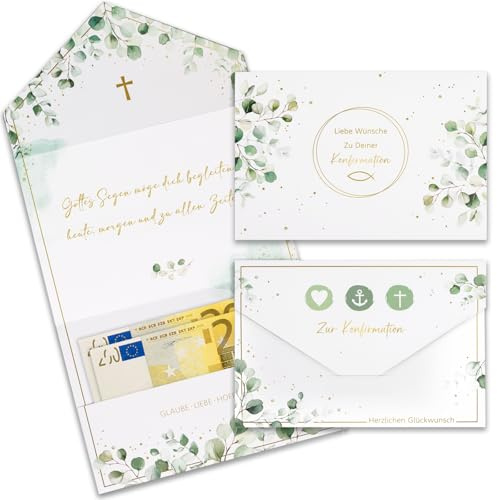 COMOOKA 2 Stück Geldgeschenk Karten zur Konfirmation, 11x16cm Konfirmationskarten mit Tasche, Geldkarte Konfirmation zum Befüllen, beschreibbare Karte Konfirmation Geschenkkarte