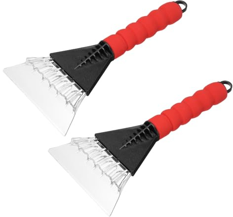 QUARKZMAN 2Pcs Raschietti per Ghiaccio per Parabrezza Auto 25 x 13 Cm Attrezzo per Rimozione Ghiaccio E Neve con Manico in Schiuma per Auto SUV Camion Nero/Rosso