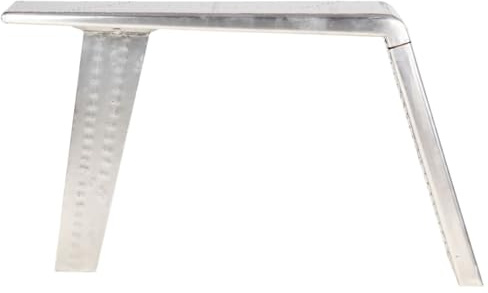 RuiNingRN Desk Aeroplane Wing Look Silver Metal and MDF 112 x 50 x 76 cm Large Computer and Office Table with Rivet Details Ideal for Home Office and Gaming