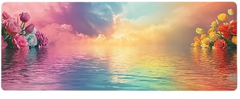 Large Mouse Mat, 30x60cmx3mm, Gaming Mouse Pad, Rubber Base, Stitched Edges, Water Resistant Easy Clean, For All Types, Extend Desktop Protection, Office Men's Gifts, Flower Lake D1YY-495