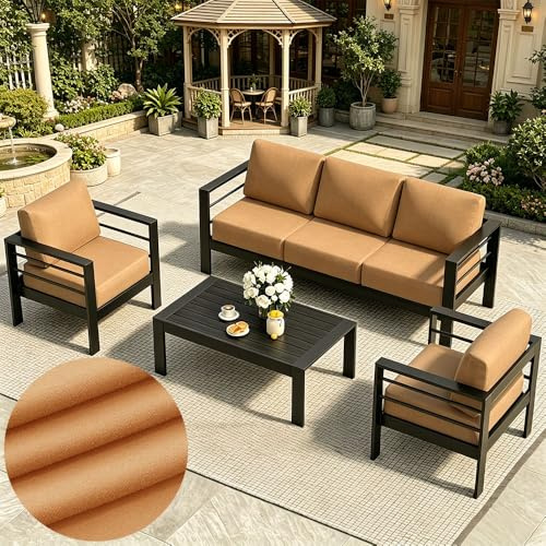 Hiseng 10 Pezzi Copriseduta Divano da Giardino Tinta Unita, Federa di Ricambio per Cuscini da Esterno/Coprischienali, Copricuscino Divano per Sedie da Giardino in Rattan (Cammello Chiaro,10)