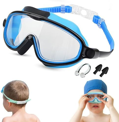 Generico Occhiali Da Nuoto Per Bambini, Occhialini Da Nuoto Con Clip Per Il Naso E Tappi Per Le Orecchie, Visione Nitida A 180°, Anti-Infiltrazioni, Anti-Appannamento E Protezione UV (#2-C)