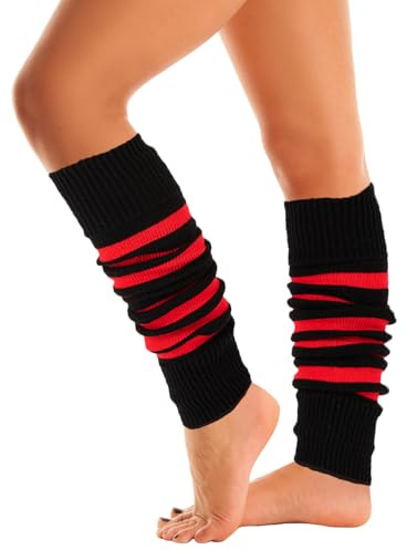 Mysocks damvärmare benvärmare kvinnor flickor vinter 80-talet benvärmare benvärmare knästrumpor ben varmare strumpor i en storlek, Randig röd svart, En Storlek