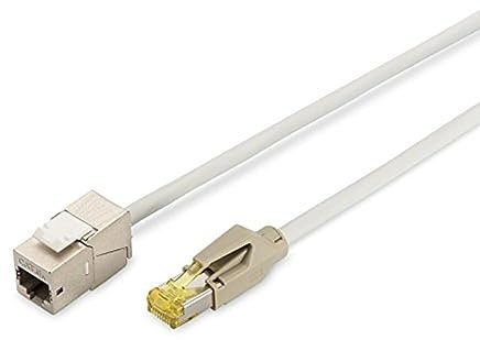 DIGITUS Câble LAN Cat 7-3m - RJ45 Câble réseau avec module Keystone - S/FTP Blindé - Connecteur Cat 6A - Gris