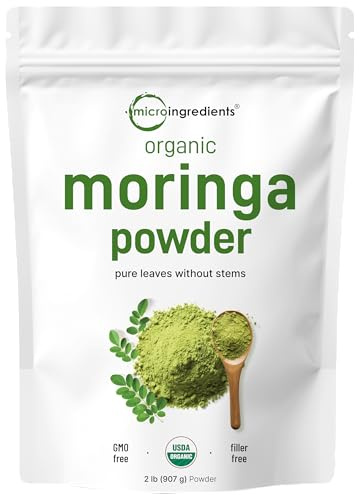 Micro Ingredients Organic Moringa Oleifera Leaf Powder, 2 Pound | Rich in Antioxidants & Immune Vitamins | Pure Leaves Without Stems | Great Superfoods for Tea or Drink | India Grown, Vegan