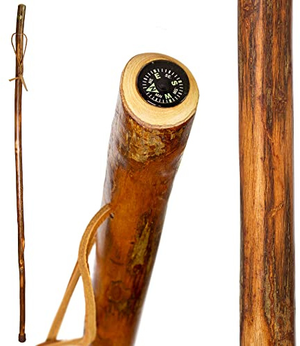 Brazos Rustic Wood Walking Stick, Hardwood, Traditional Style Handle, for Men & Women, Made in the USA, 55