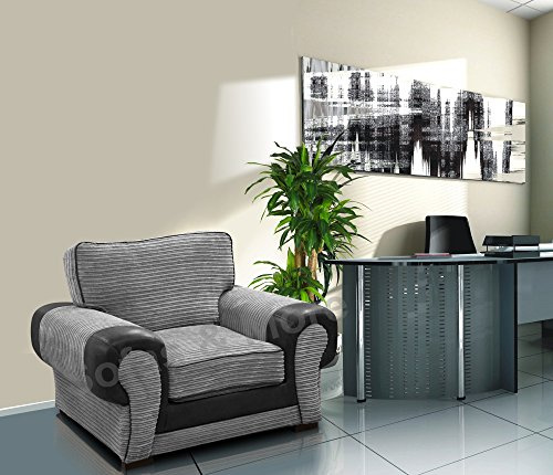 Big Corner Sofa Suite 3+2 Armchair Jumbo Cord Black And Grey (Armchair)