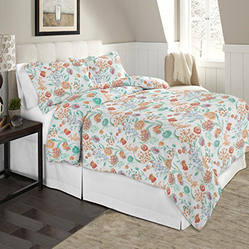 Celeste Home 190 GSM King/Cal King, Peach Blossom Duvet Set- Warm & Cozy - 100% Cotton Flannel Pre-Shrunk - Extra Soft - Comfy - Double Brushed