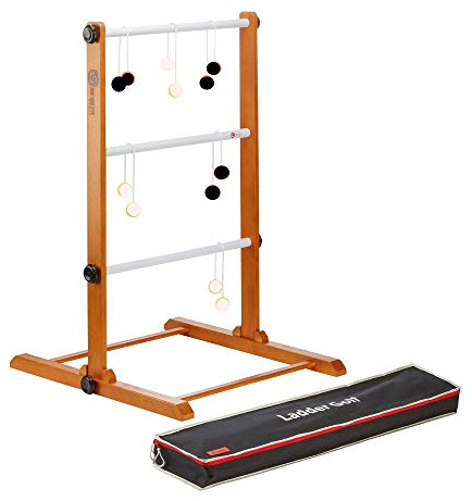 Uber Games Leitergolf Set mit echten Golfbolas Schwarz/Weiß | Wurfspiel mit stabilem Leiter-Rahmen & 3 Sprossen, inkl. Tragetasche & Spielregeln, Outdoor