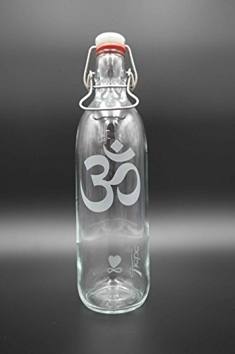 Freiglas Trinkflasche 1L Glas 100% plastikfrei OM & Liebe Wasserflasche, Glasflasche, Bügelverschluss