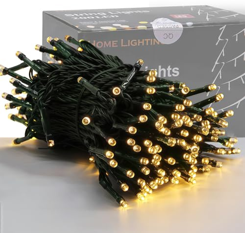 Home Lighting 66ft Christmas Decorative Mini Lights, 200 LED Green Wire Fairy Starry String Lights Plug in, 8 Lighting Modes, for Indoor Outdoor Xmas Tree Wedding Party Decoration (Warm White)