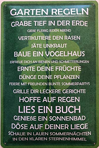 Deko7 Cartel de Chapa 30 x 20 cm Jardín Cartel: Jardín Reglas