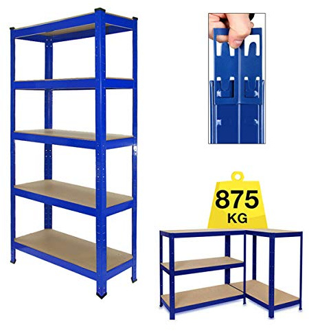 Metall Lagerregal Schwerlastregal Steckregal Regal Werkstattregal mit 5 MDF-Platten Kellerregal - 875kg Tragkraft - 170x75x30cm Regalsystem - Blau