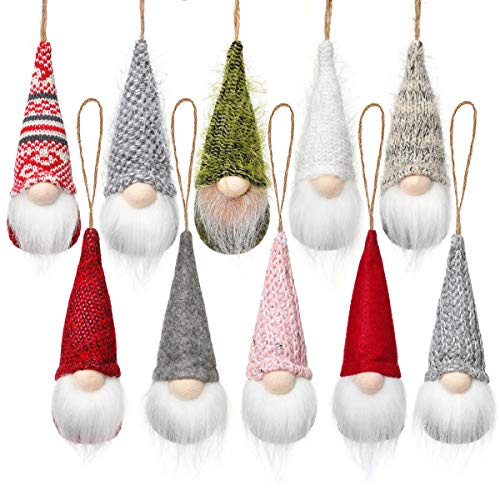 Christmas Tree Hanging Gnomes Ornaments Set of 10, Swedish Handmade Plush Gnomes Santa Elf Hanging Home Decorations Holiday Decor