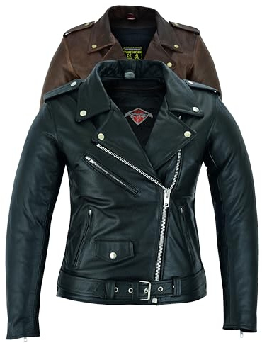Texpeed Veste moto en cuir pour femme perfect Marlon Brando - Veste de moto de tourisme avec protection véritable biker CE armor (EN 1621-1) Noir - 4XL