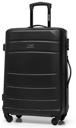 WITTCHEN Globe Line Mittelgroßer Koffer Trolley Reisekoffer Aufgabegepäck aus ABS Hartschale 4 Rollen Zahlenschloss | Größe M | Schwarz Lufthansa/Eurowings/Ryanair/Condor/Discover Airlines